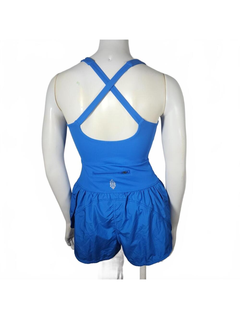 Free People Movement Righteous Runsie Blueprint Romper with Cutout & Cross Back - Picture 6 of 7